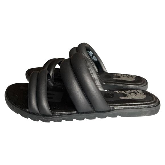 Sorel Black Strap Ella Slip On Leather Sandals, US6.5 - Picture 1 of 7